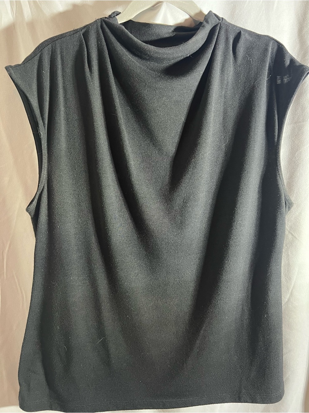 Ann Taylor Black Sleeveless Draped Mock Neck Top